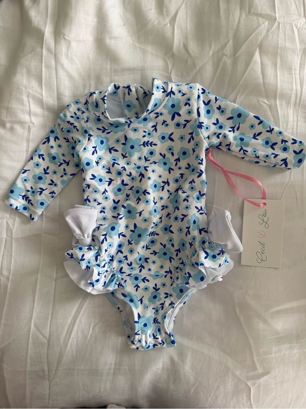 Cecil & Lou Floral Long-Sleeve Kids One-Piece Swimsuit